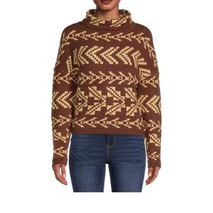 Ladies South Western Boho Soft Cozy Mock Neck Sweater. Brown and Tan. Size XXXL